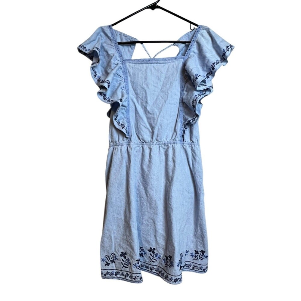 OLD NAVY Women Sz L  Sleeveless ~Tiered~Embroidered MIDI Dress Blue Flowers